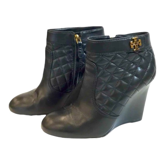 Tory Burch Quilted Wedge Bootie Black size 8 M - Picture 1 of 13